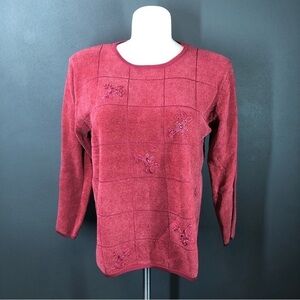 Jenny Dark Pink Embellished Floral Pullover Sweater